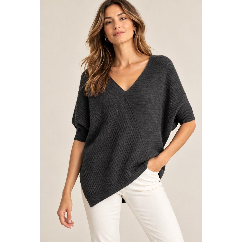 Vince 100% Cashmere Sweater Womens M Charcoal Gray Asymmetrical Dolman Tunic